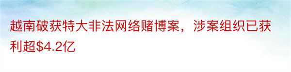 越南破获特大非法网络赌博案，涉案组织已获利超$4.2亿